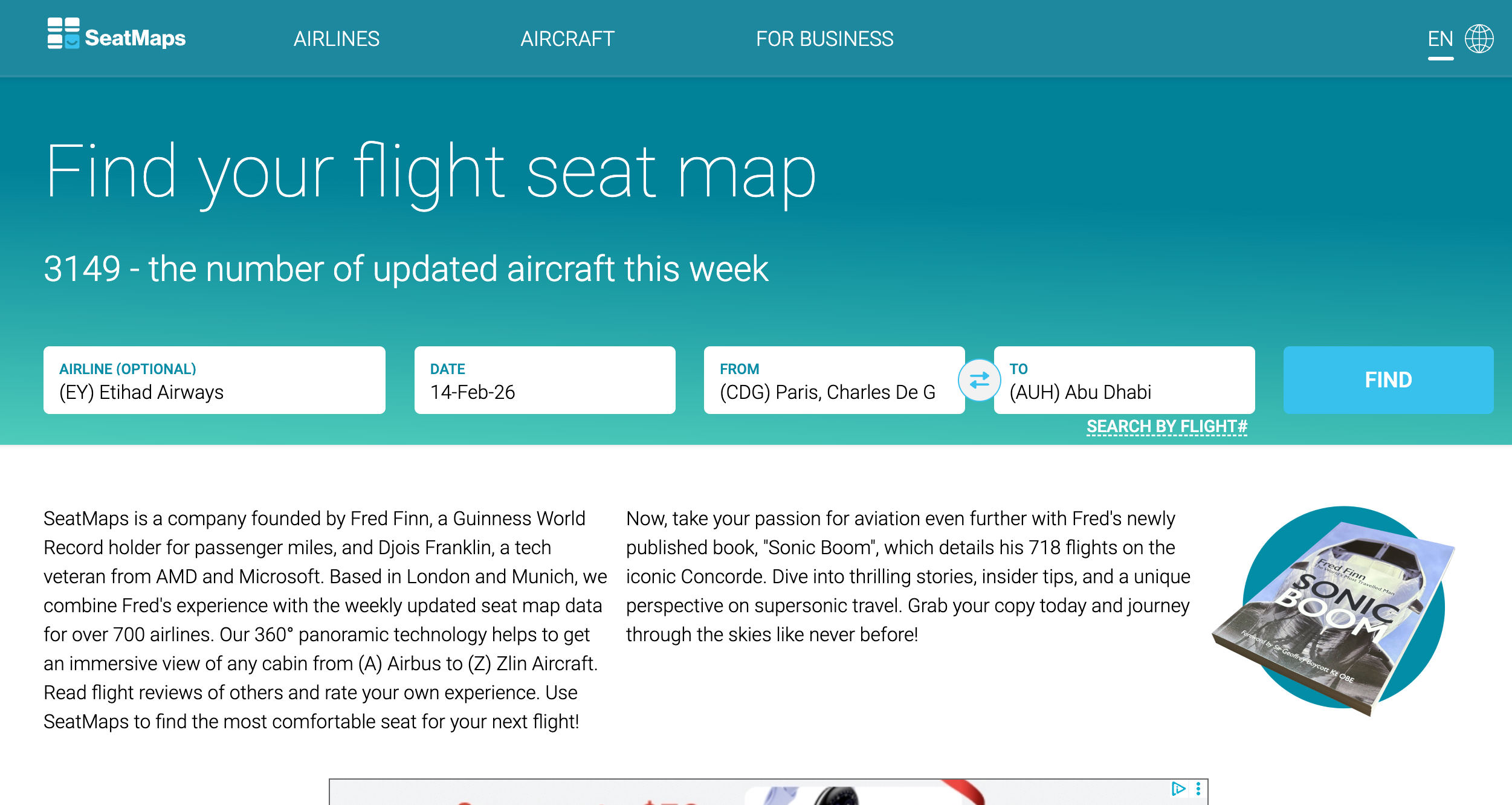 Seatmaps.com search for an Airbus A380 on Etihad.